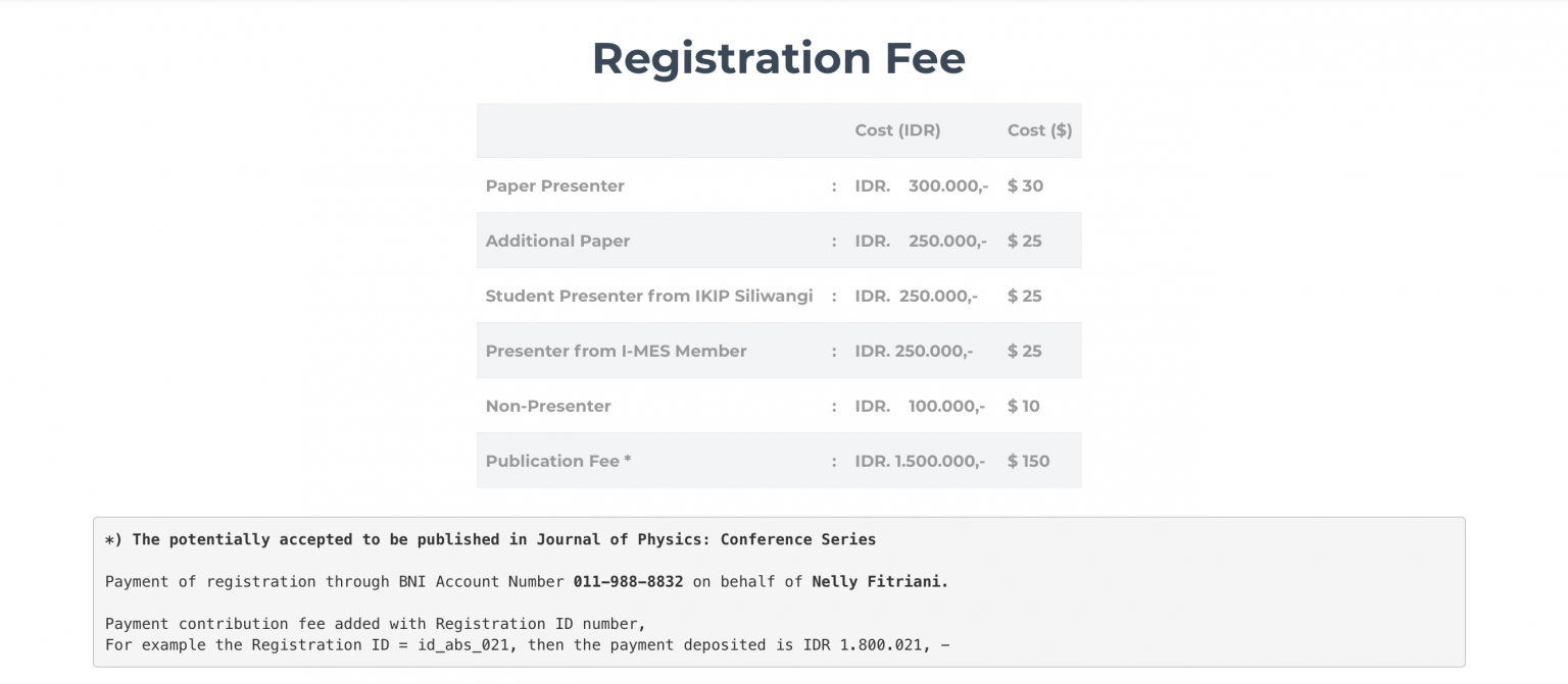 Registration Fee ISAMME 2020